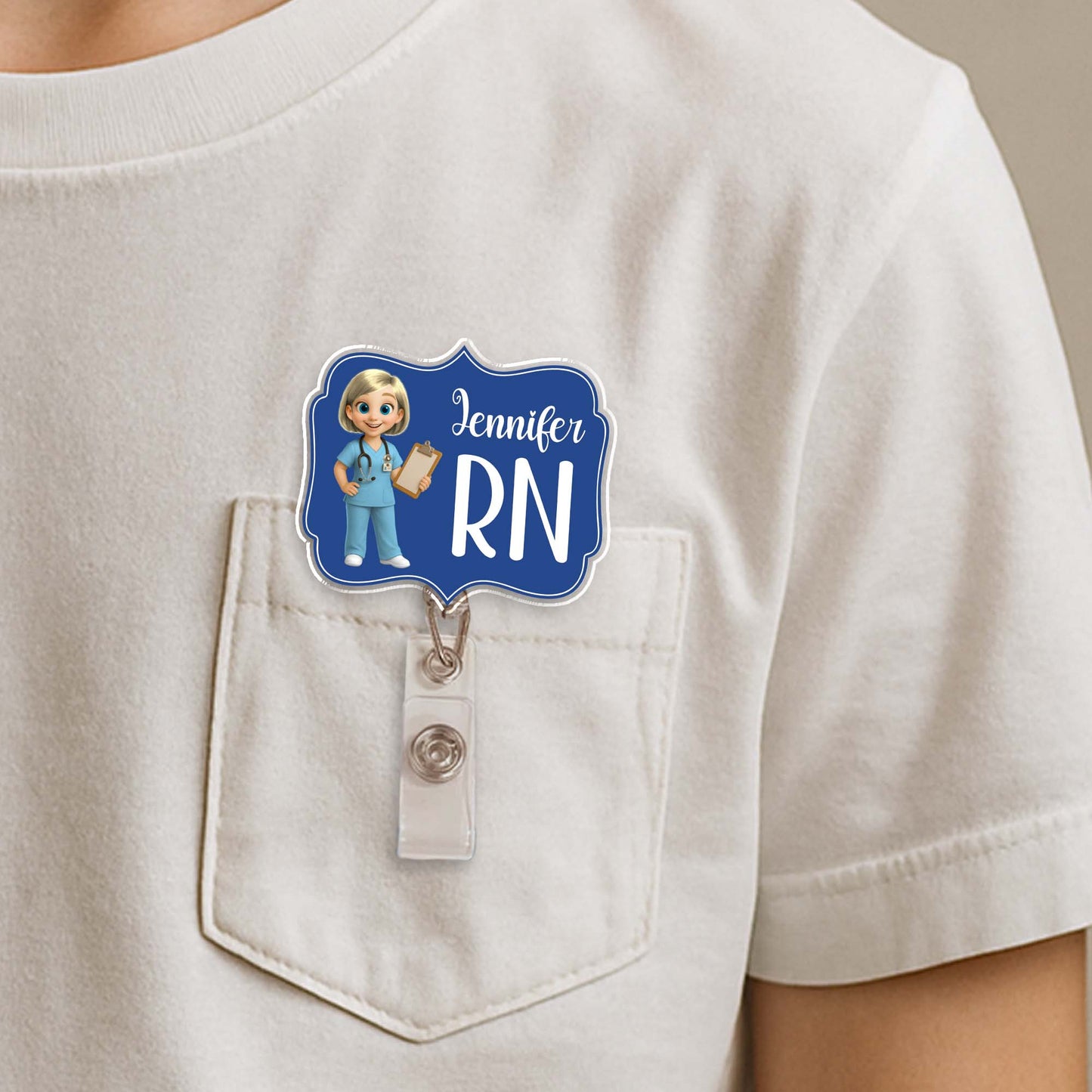 Custom Cheerful Cartoon Nurse Badge Reel