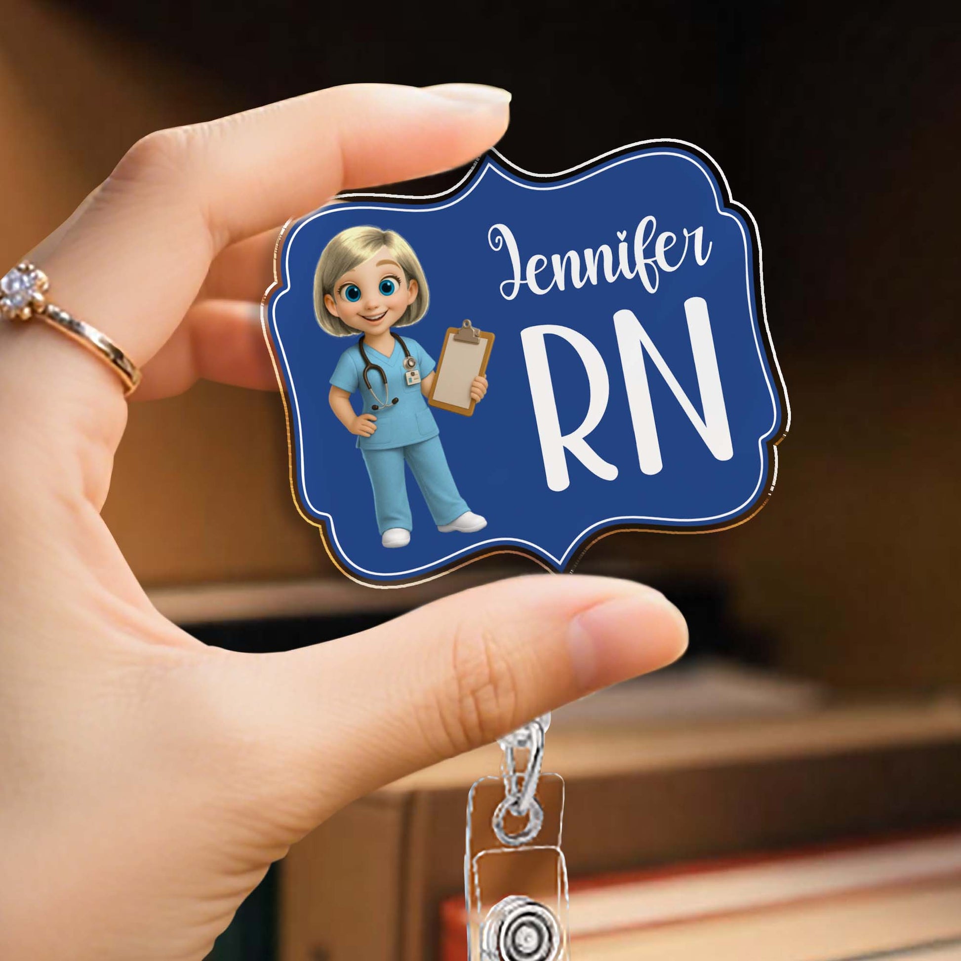 Custom Cheerful Cartoon Nurse Badge Reel