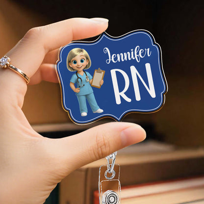 Custom Cheerful Cartoon Nurse Badge Reel