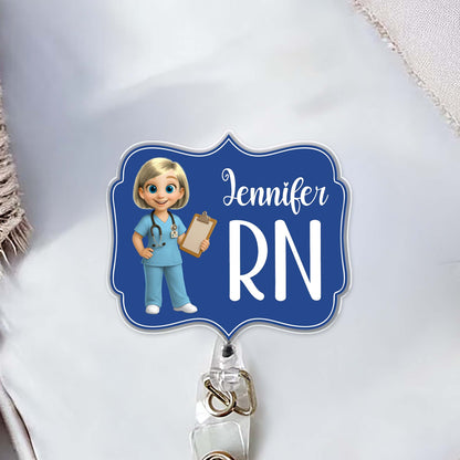 Custom Cheerful Cartoon Nurse Badge Reel