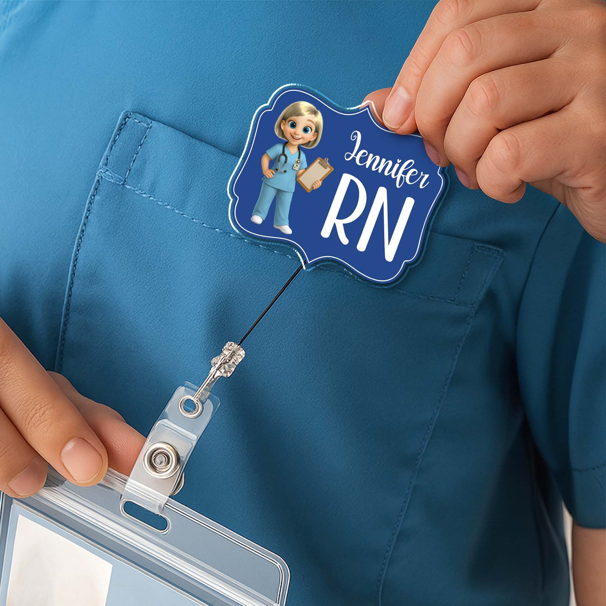 Custom Cheerful Cartoon Nurse Badge Reel