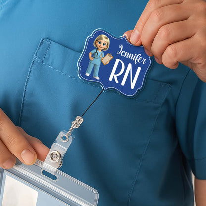 Custom Cheerful Cartoon Nurse Badge Reel
