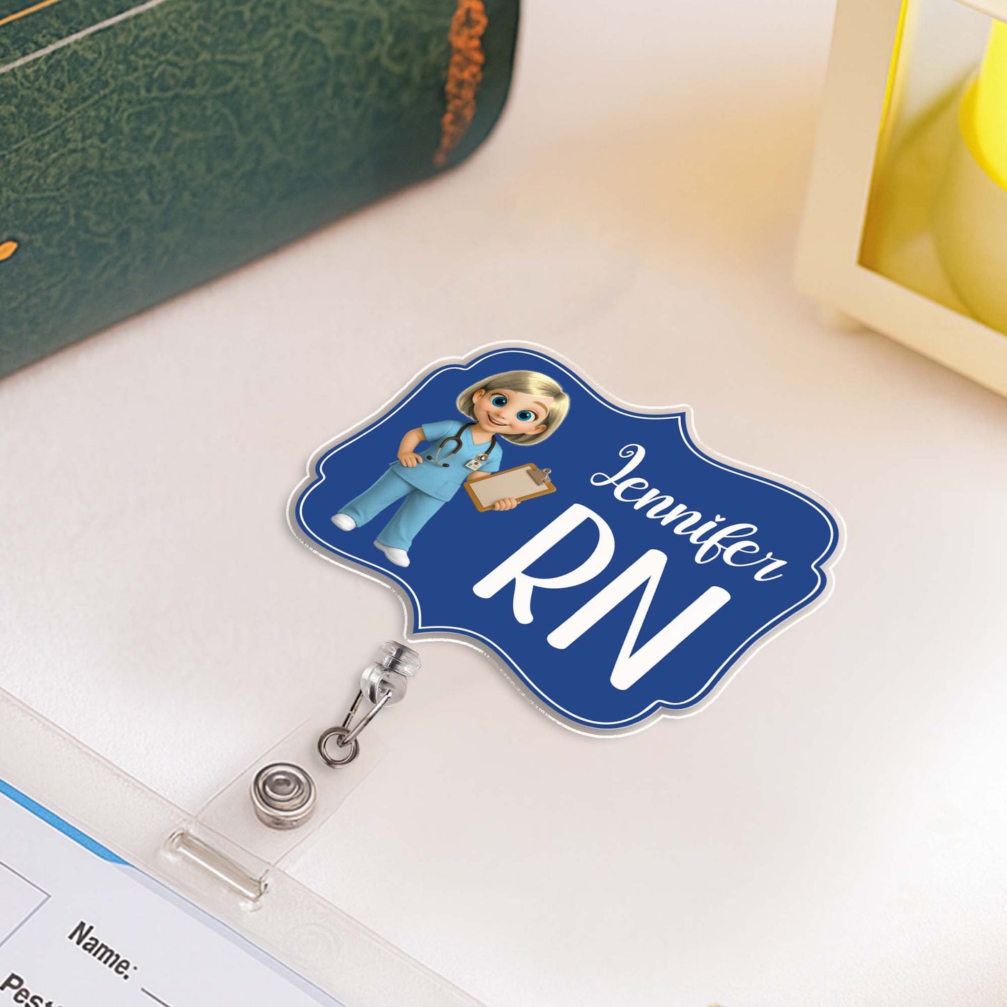 Custom Cheerful Cartoon Nurse Badge Reel