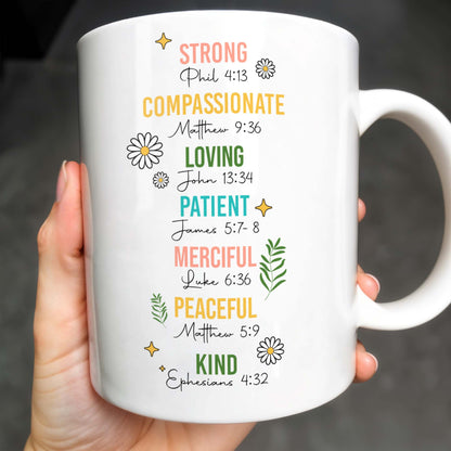 Strong, Compassionate, Loving, Patient, Merciful, Peaceful, Kind, Flowers and Stars