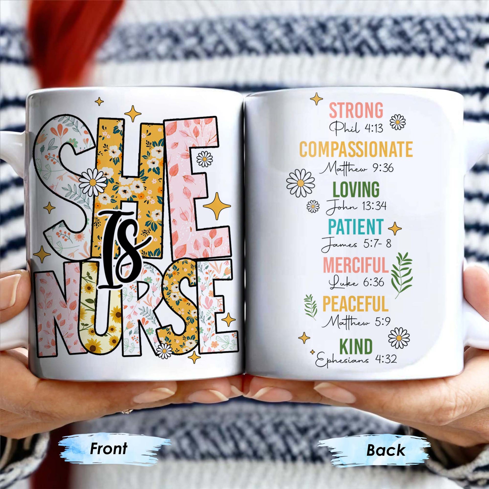 Strong, Compassionate, Loving, Patient, Merciful, Peaceful, Kind, Flowers and Stars