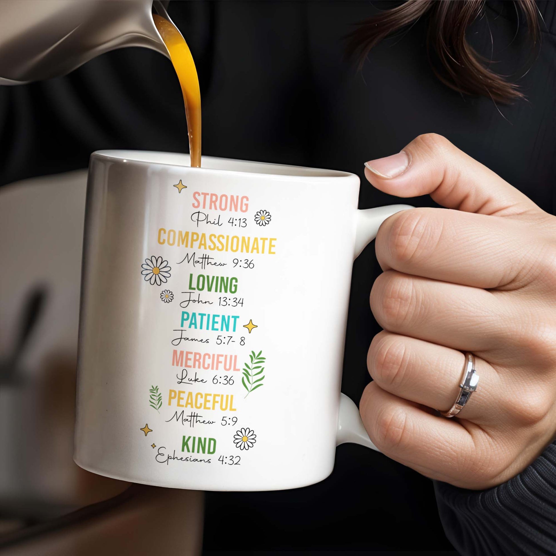 Strong, Compassionate, Loving, Patient, Merciful, Peaceful, Kind, Flowers and Stars