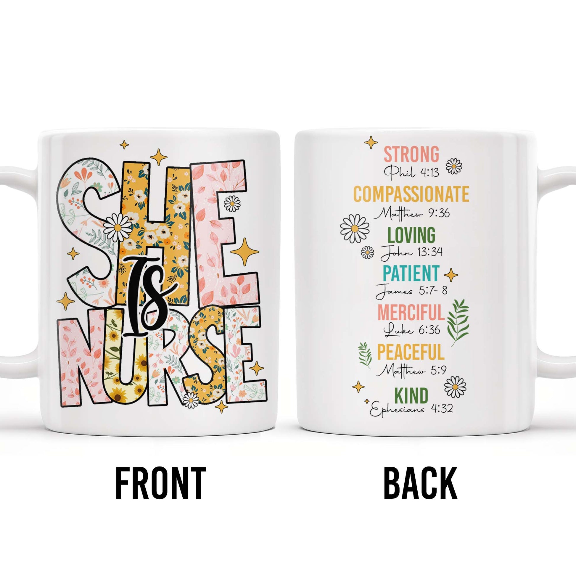 Strong, Compassionate, Loving, Patient, Merciful, Peaceful, Kind, Flowers and Stars