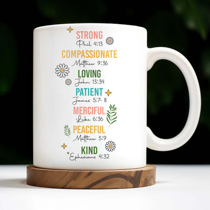 Strong, Compassionate, Loving, Patient, Merciful, Peaceful, Kind, Flowers and Stars