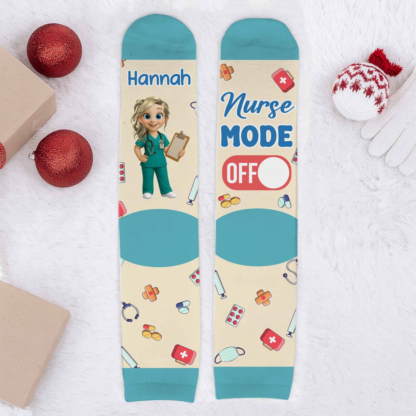 Nurse Mode Off, Customizable Socks With Nurse And Medical Symbols