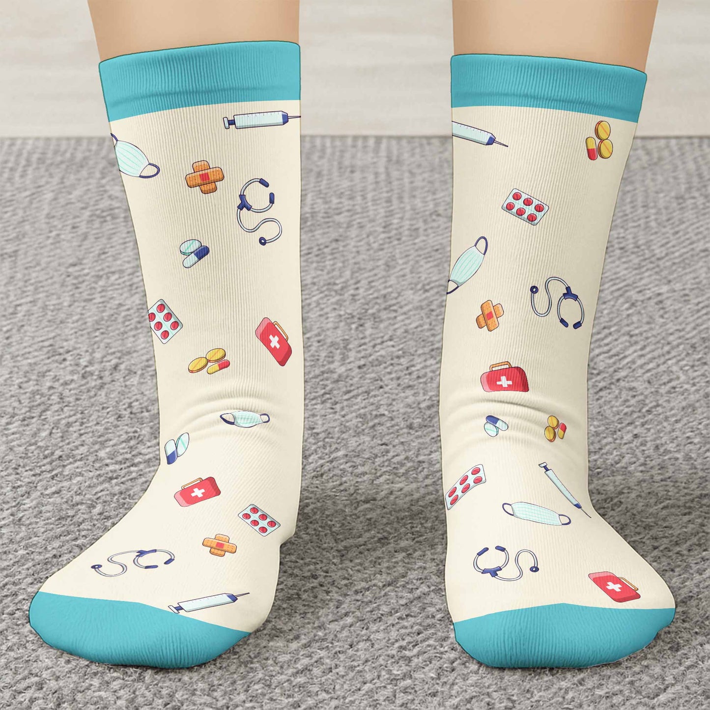 Nurse Mode Off, Customizable Socks With Nurse And Medical Symbols