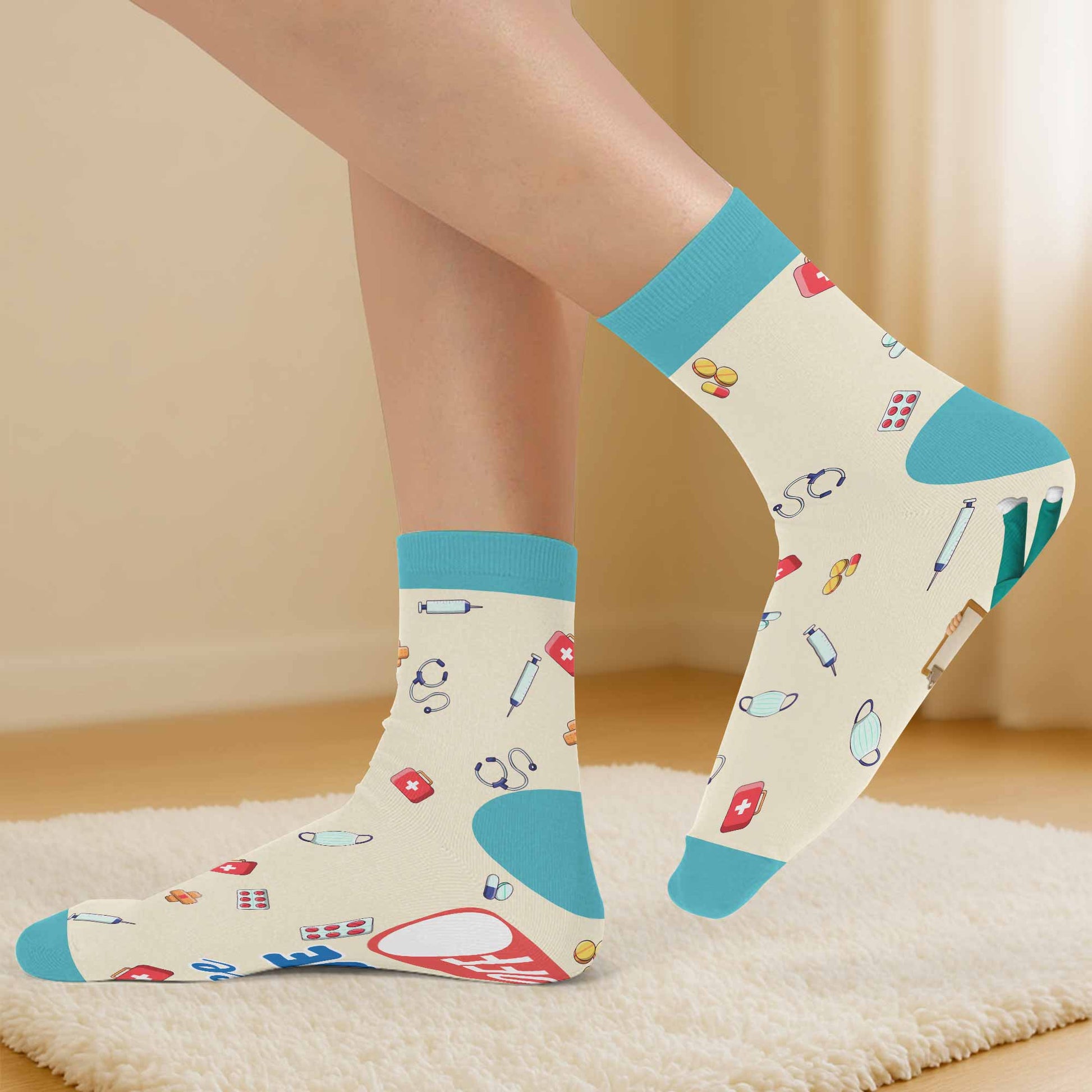 Nurse Mode Off, Customizable Socks With Nurse And Medical Symbols