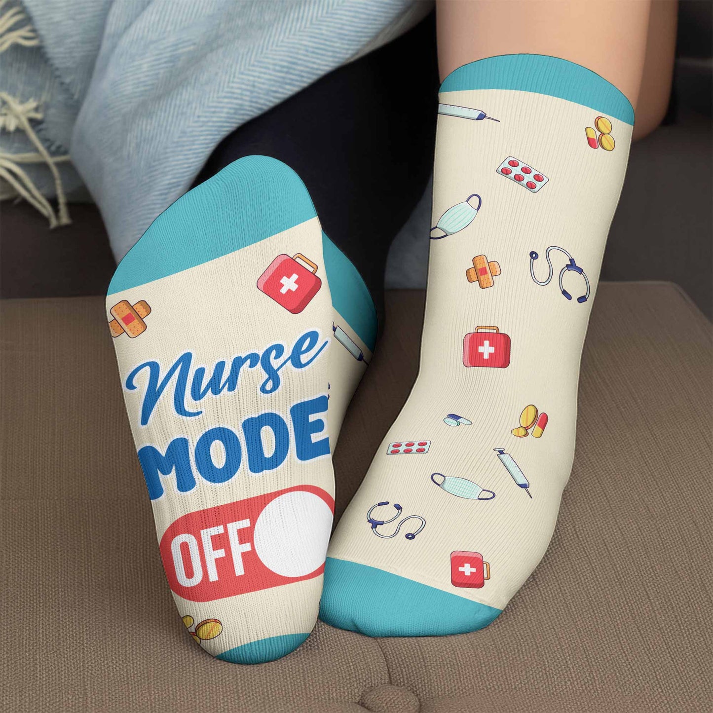 Nurse Mode Off, Customizable Socks With Nurse And Medical Symbols