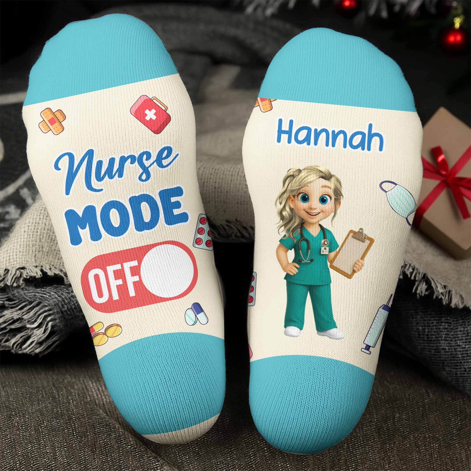 Nurse Mode Off, Customizable Socks With Nurse And Medical Symbols