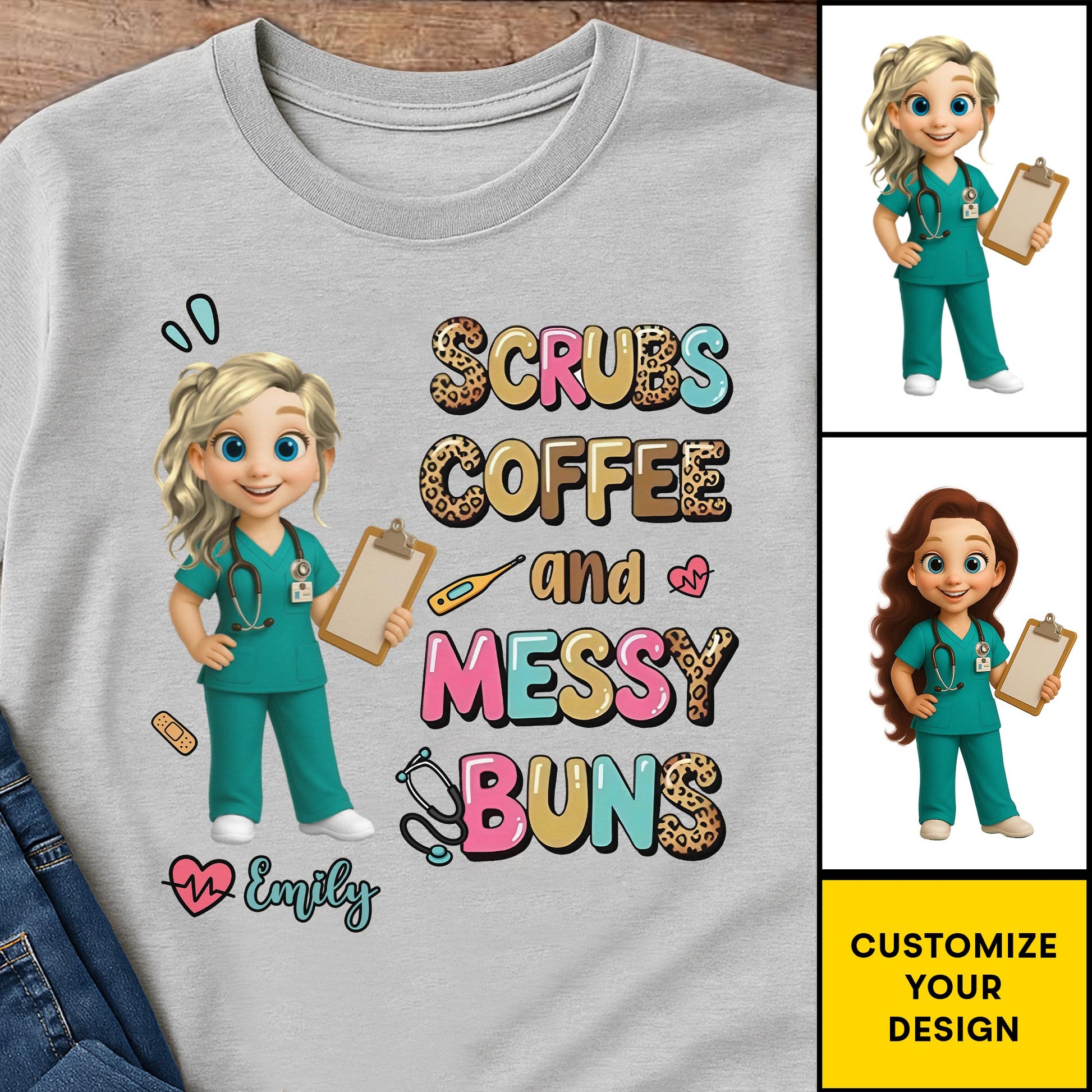 Scrubs Coffee And Messy Buns Fun Design