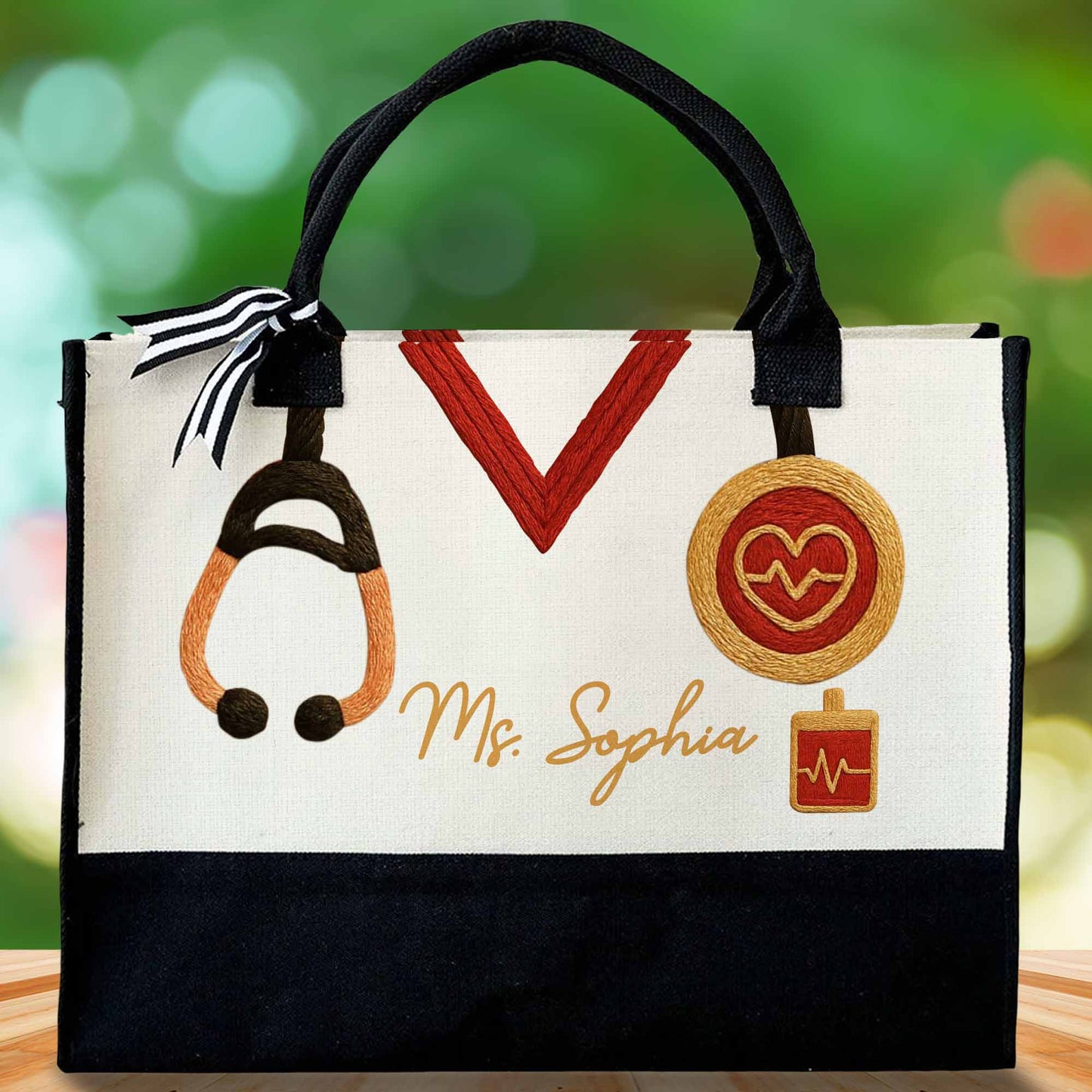 Customizable Tote With Letter, Stethoscope, Heart, And Suitcase