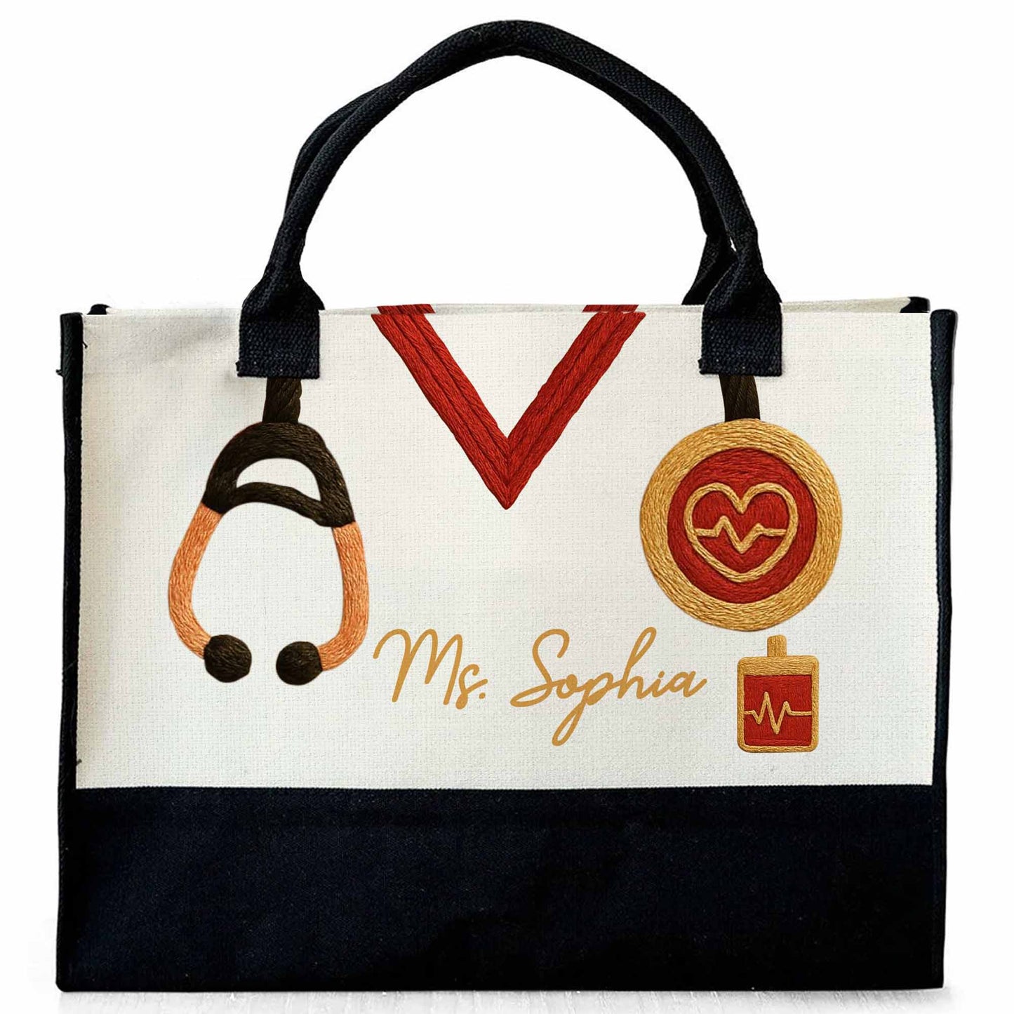 Customizable Tote With Letter, Stethoscope, Heart, And Suitcase