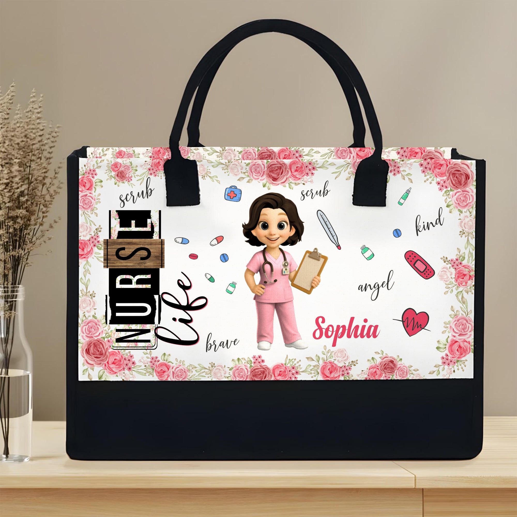 Nurse Life With Flowers And Medical Instruments,Personalized Canvas ...