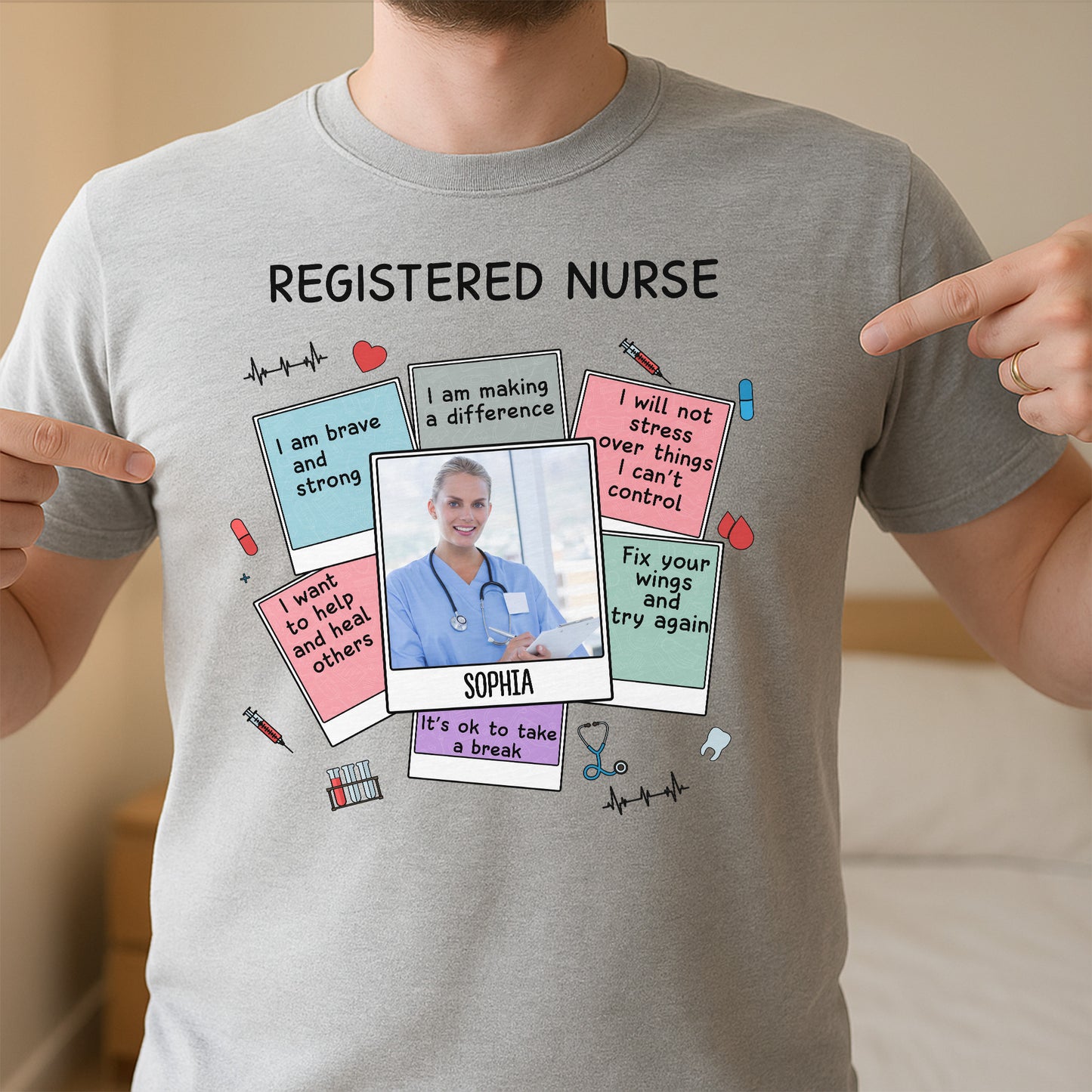 Citas motivacionales para enfermeros titulados con símbolos médicos - Camiseta y sudadera unisex personalizadas - NUR028_WBAS