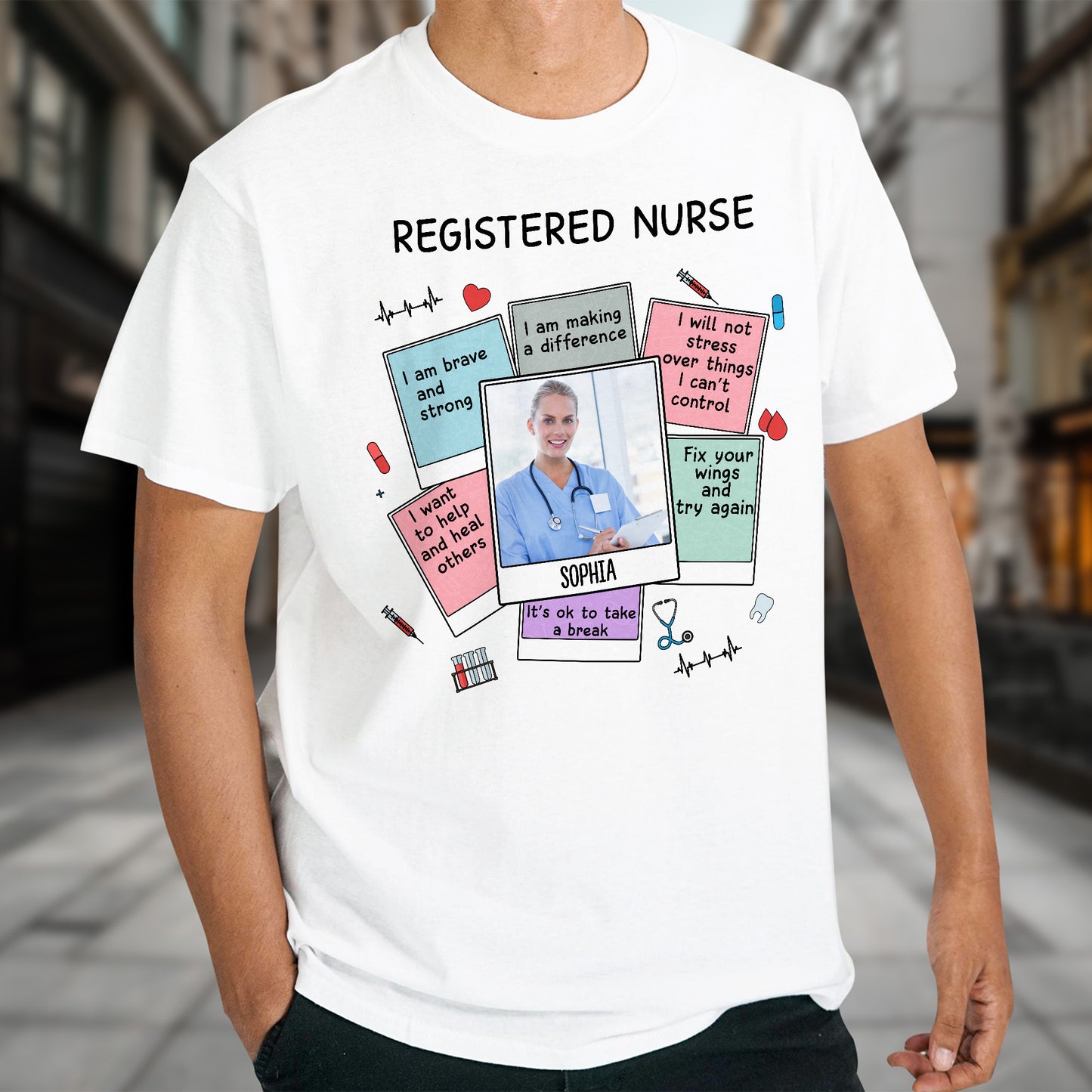 Citas motivacionales para enfermeros titulados con símbolos médicos - Camiseta y sudadera unisex personalizadas - NUR028_WBAS
