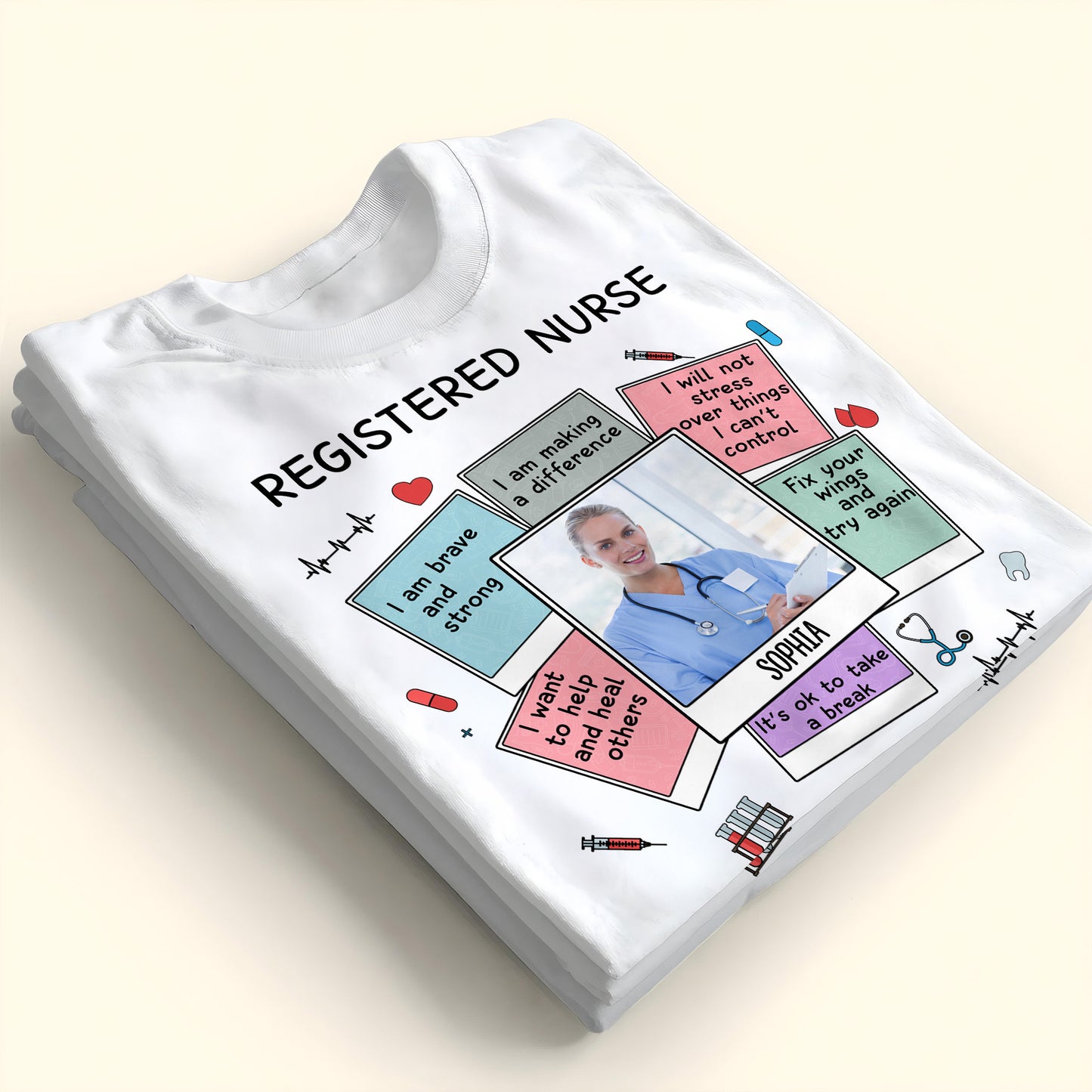 Citas motivacionales para enfermeros titulados con símbolos médicos - Camiseta y sudadera unisex personalizadas - NUR028_WBAS