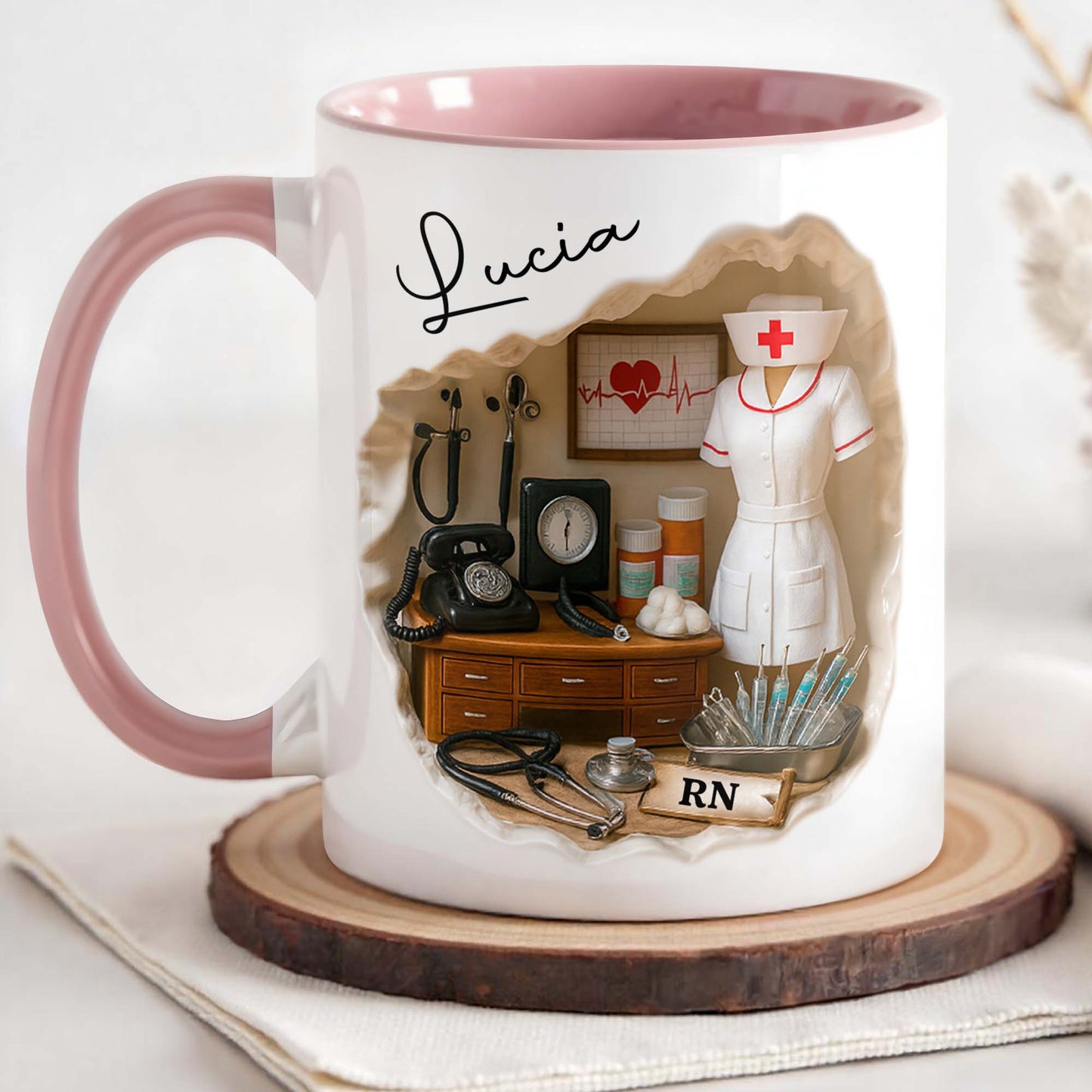 Tribute To Healthcare Professionals Featuring Nurse Uniform And Medical Tools - Personalized Custom Accent Mug - NUR035_AMUG
