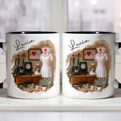 Tribute To Healthcare Professionals Featuring Nurse Uniform And Medical Tools - Personalized Custom Accent Mug - NUR035_AMUG
