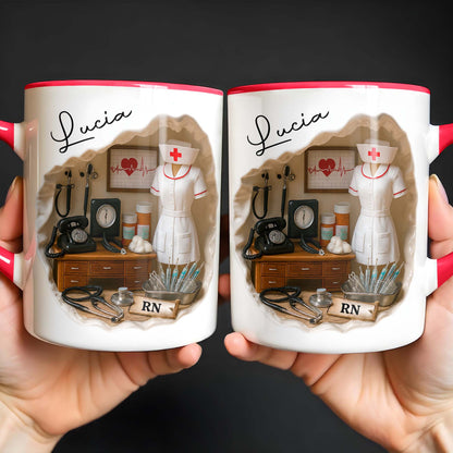 Tribute To Healthcare Professionals Featuring Nurse Uniform And Medical Tools - Personalized Custom Accent Mug - NUR035_AMUG