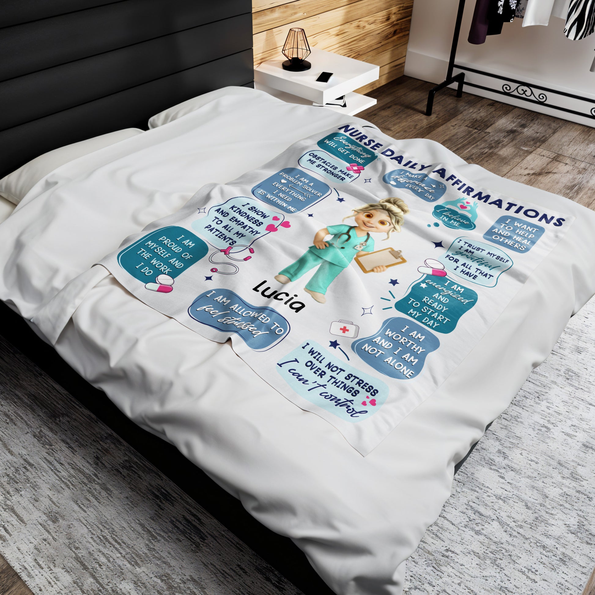 Nurse Daily Affirmations With Hearts, Pills, and Stethoscope