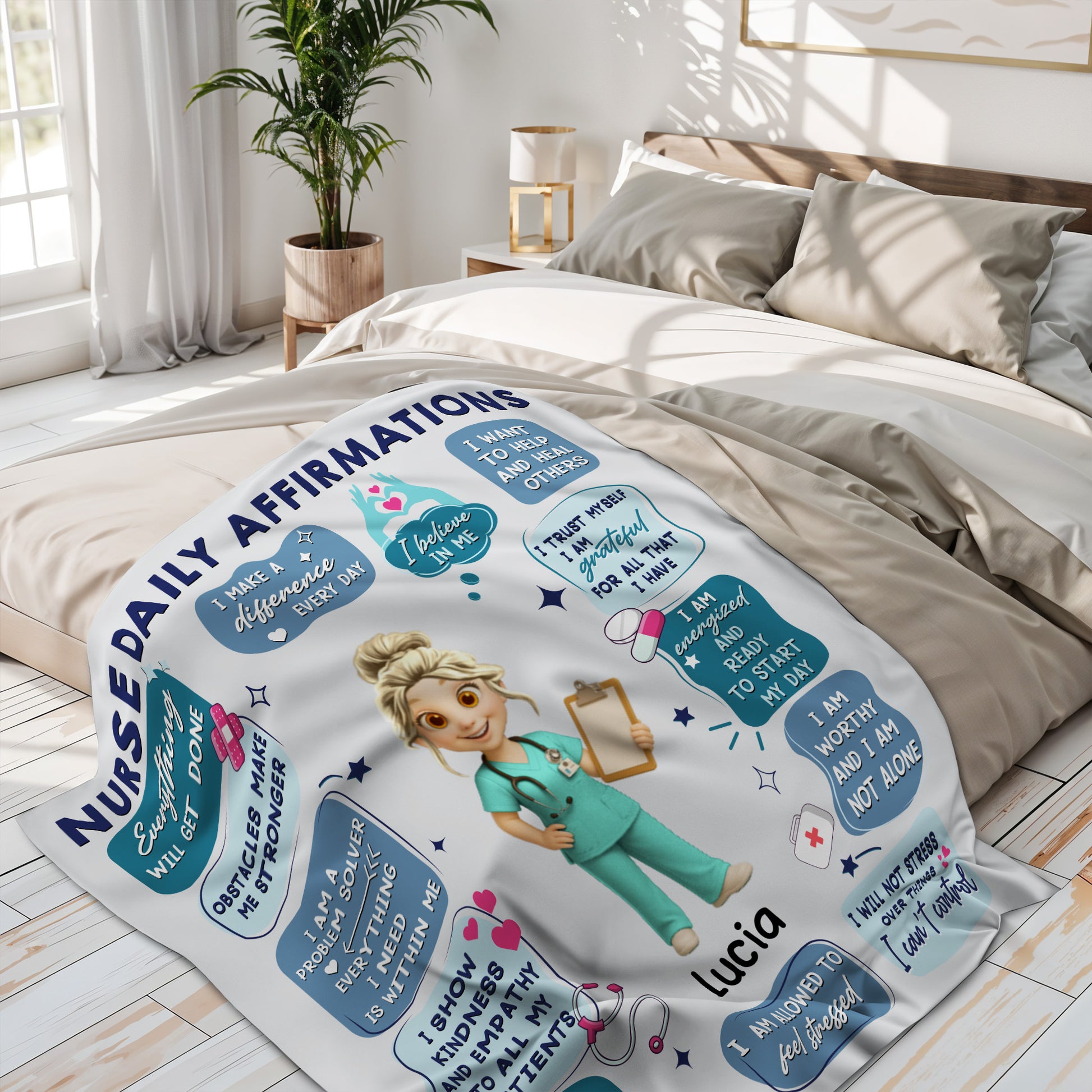 Nurse Daily Affirmations With Hearts, Pills, and Stethoscope