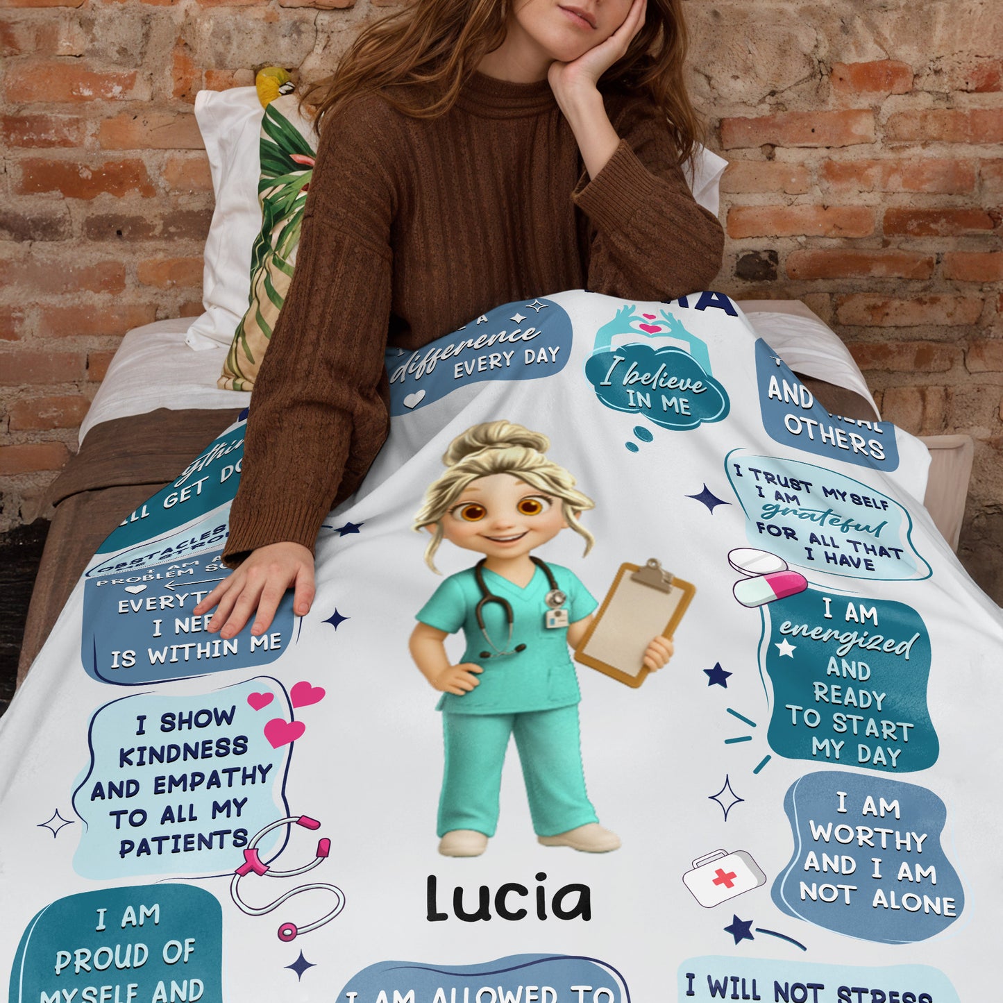 Nurse Daily Affirmations With Hearts, Pills, and Stethoscope