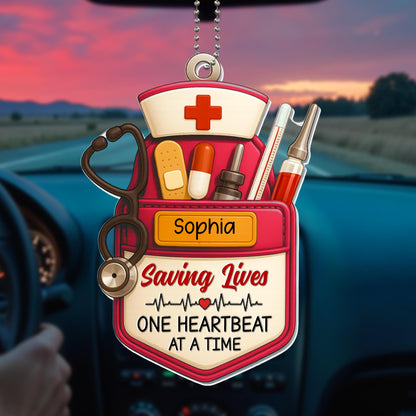 Saving Lives One Heartbeat At A Time Medical Essentials - Personalized Custom Acrylic Ornament, Car Hanging Ornament - NUR056_ACA