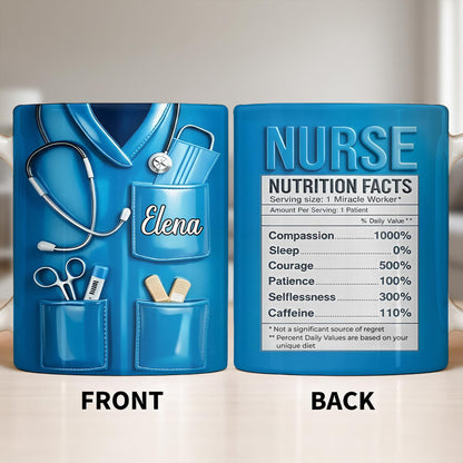 Nurse Nutrition Facts Compassion, Sleep, Courage Mug Design