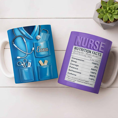 Nurse Nutrition Facts Compassion, Sleep, Courage Mug Design