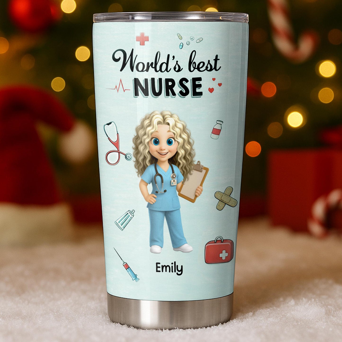 World's Best Nurse, Medical Symbols - Personalized Custom Stainless Steel Tumbler 20oz 30oz - NUR061_TB