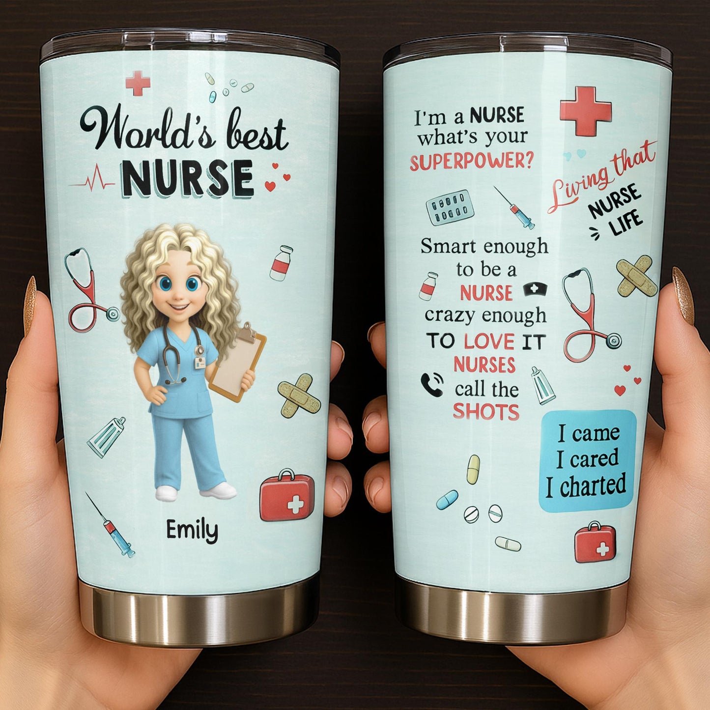 World's Best Nurse, Medical Symbols - Personalized Custom Stainless Steel Tumbler 20oz 30oz - NUR061_TB