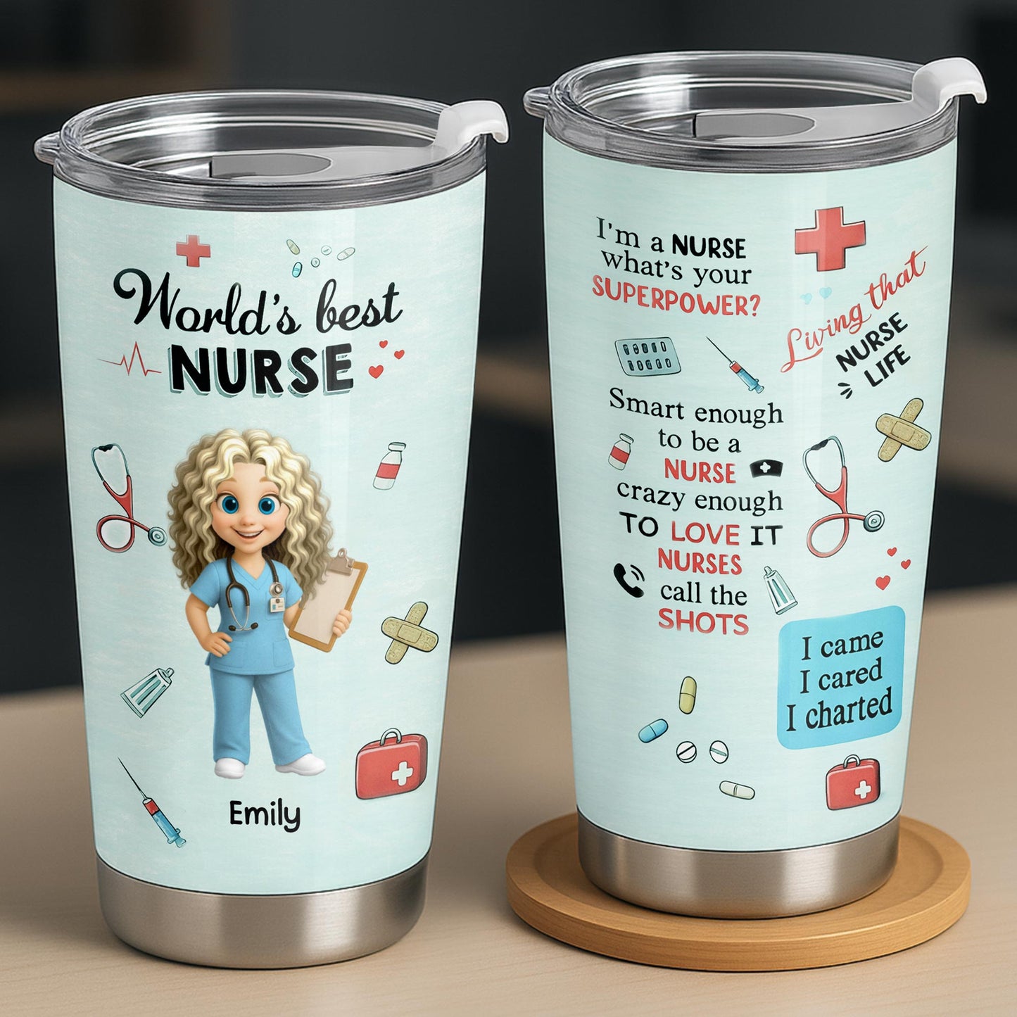 World's Best Nurse, Medical Symbols - Personalized Custom Stainless Steel Tumbler 20oz 30oz - NUR061_TB