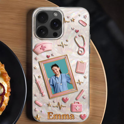 Dedicated To A Life Of Healing Mother Of Pearl Mosaic Nurse Icons - Personalized Clear Phone Case - NUR067_PHC