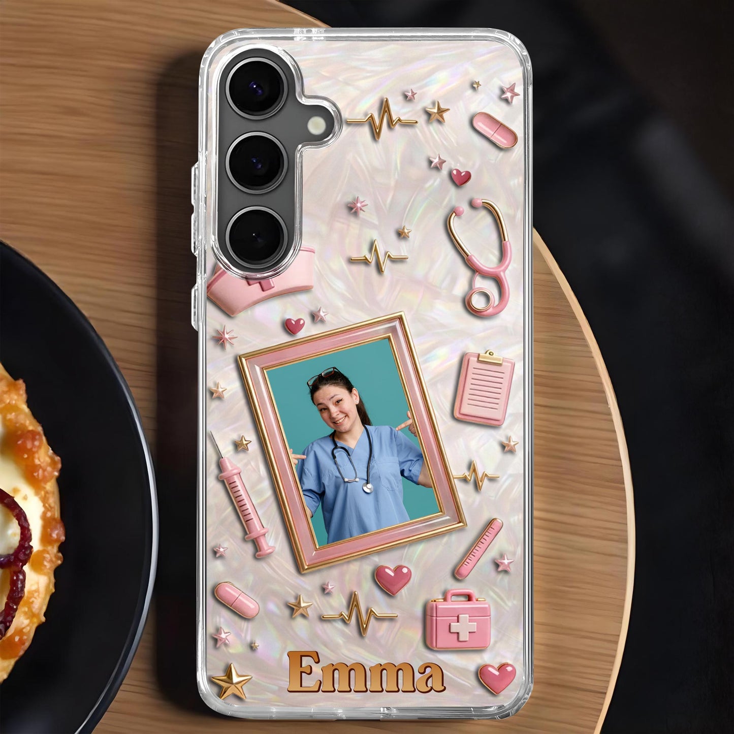 Dedicated To A Life Of Healing Mother Of Pearl Mosaic Nurse Icons - Personalized Clear Phone Case - NUR067_PHC