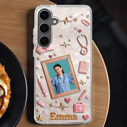 Dedicated To A Life Of Healing Mother Of Pearl Mosaic Nurse Icons - Personalized Clear Phone Case - NUR067_PHC