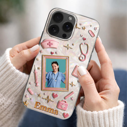 Dedicated To A Life Of Healing Mother Of Pearl Mosaic Nurse Icons - Personalized Clear Phone Case - NUR067_PHC