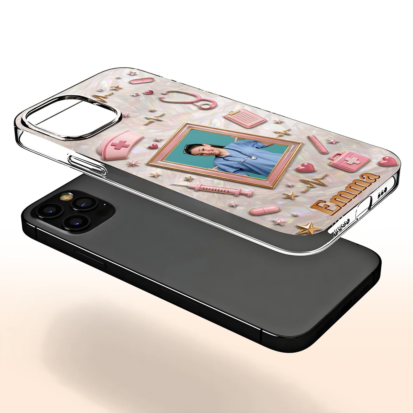 Dedicated To A Life Of Healing Mother Of Pearl Mosaic Nurse Icons - Personalized Clear Phone Case - NUR067_PHC