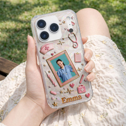 Dedicated To A Life Of Healing Mother Of Pearl Mosaic Nurse Icons - Personalized Clear Phone Case - NUR067_PHC