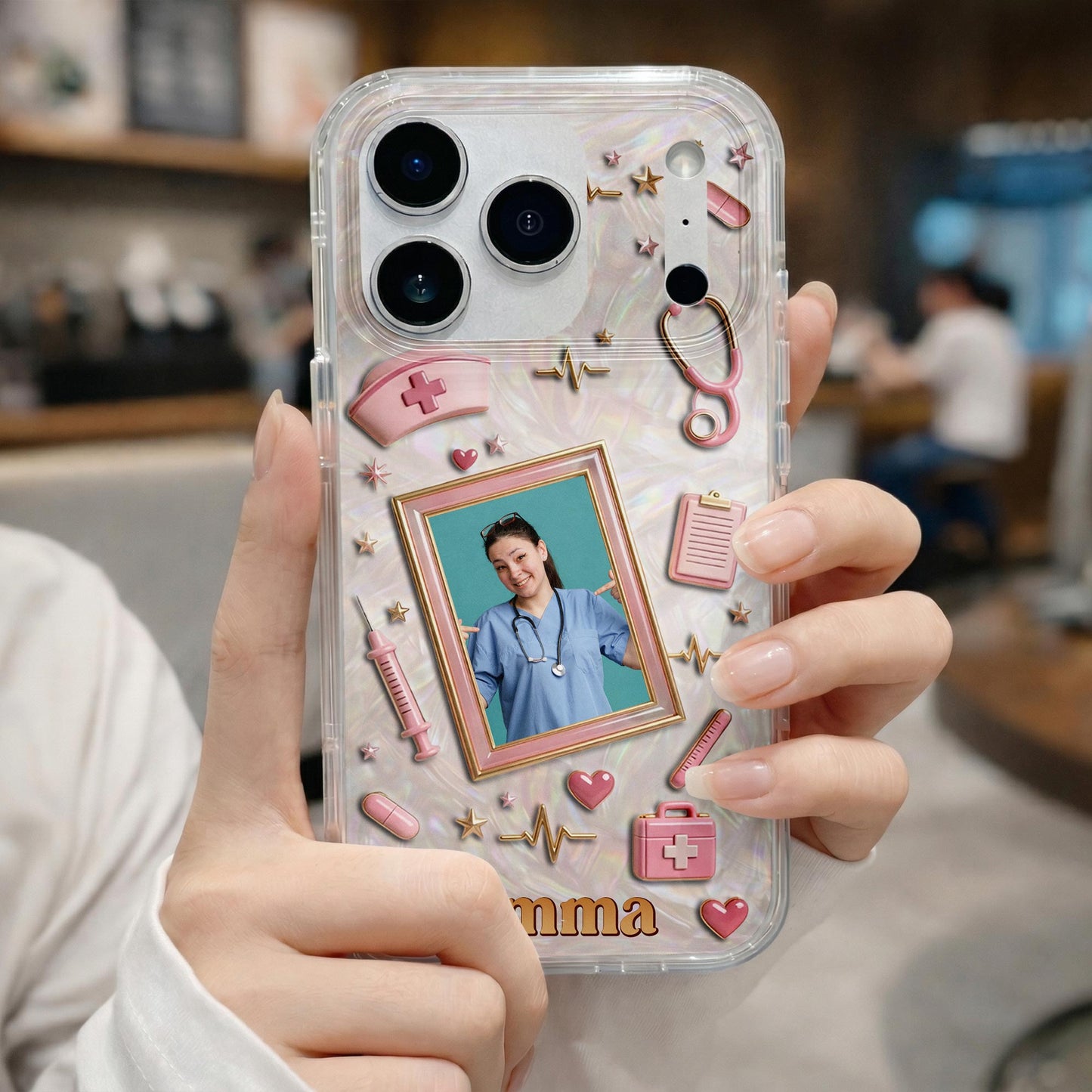 Dedicated To A Life Of Healing Mother Of Pearl Mosaic Nurse Icons - Personalized Clear Phone Case - NUR067_PHC