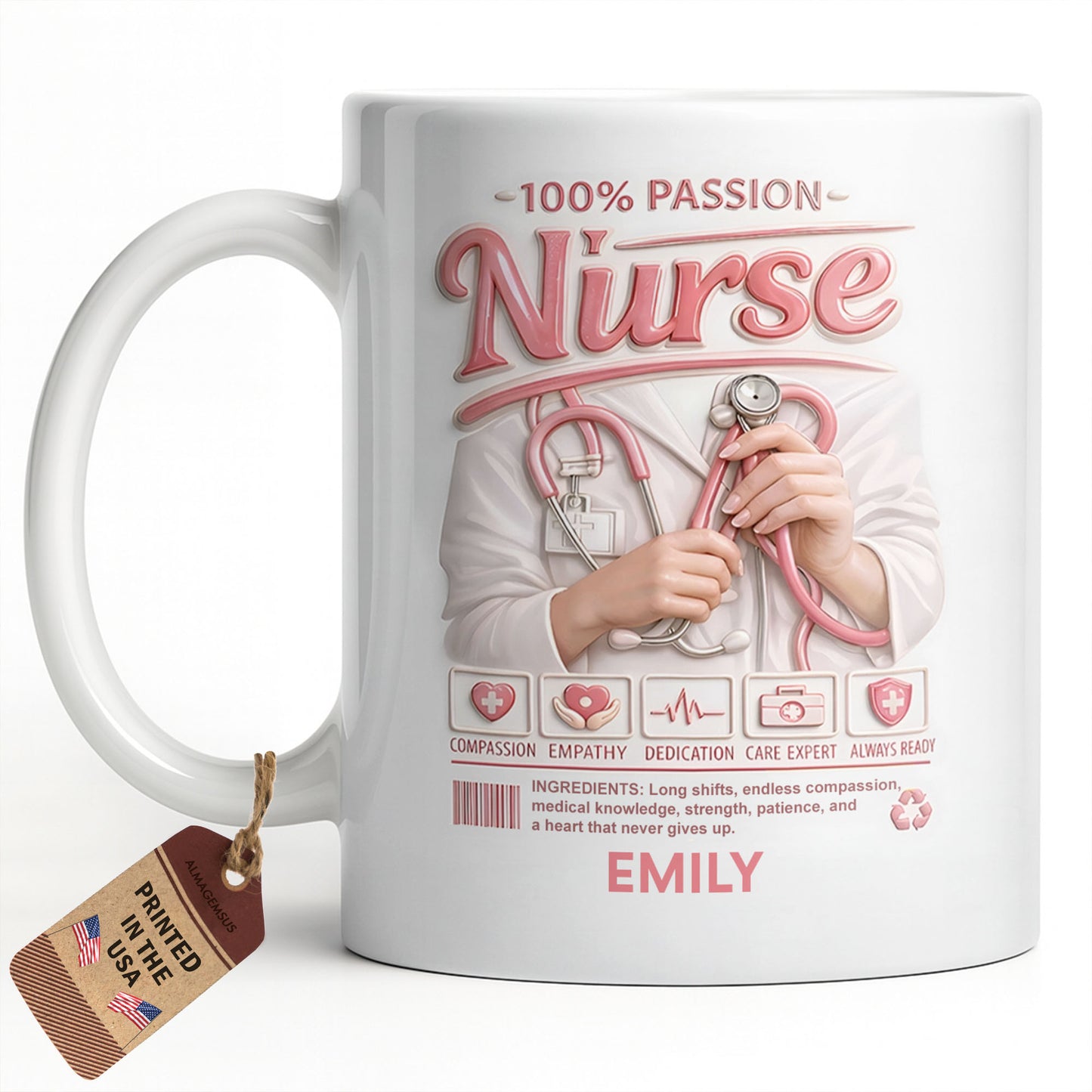 100 Percent Passion Nurse With Stethoscope And Medical Icons - Personalized Custom Coffee Mug - NUR071_MG