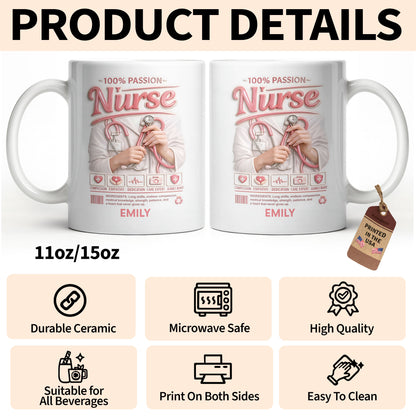 100 Percent Passion Nurse With Stethoscope And Medical Icons - Personalized Custom Coffee Mug - NUR071_MG