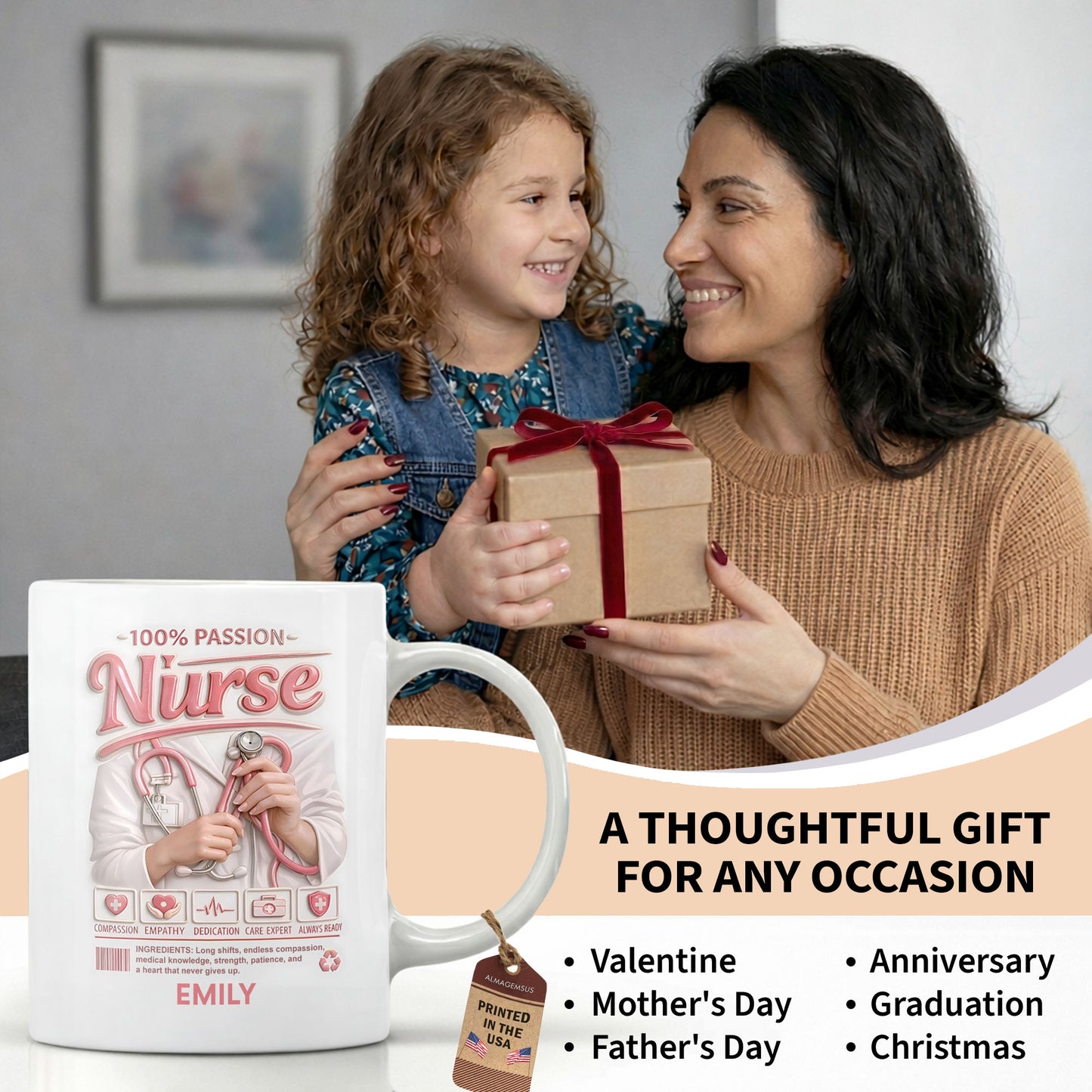 100 Percent Passion Nurse With Stethoscope And Medical Icons - Personalized Custom Coffee Mug - NUR071_MG