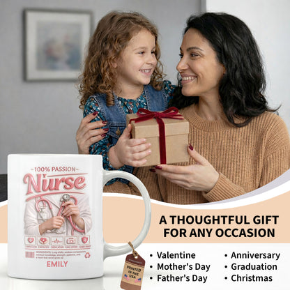 100 Percent Passion Nurse With Stethoscope And Medical Icons - Personalized Custom Coffee Mug - NUR071_MG