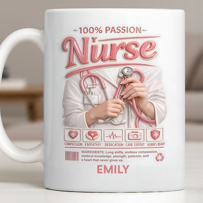 100 Percent Passion Nurse With Stethoscope And Medical Icons - Personalized Custom Coffee Mug - NUR071_MG
