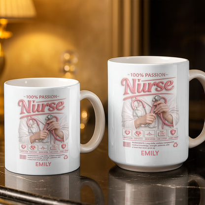 100 Percent Passion Nurse With Stethoscope And Medical Icons - Personalized Custom Coffee Mug - NUR071_MG