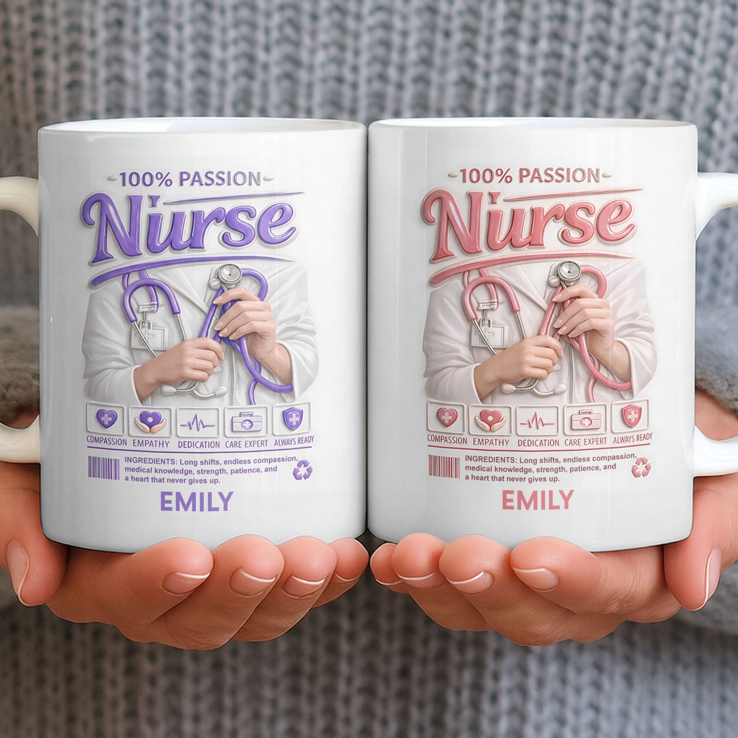 100 Percent Passion Nurse With Stethoscope And Medical Icons - Personalized Custom Coffee Mug - NUR071_MG